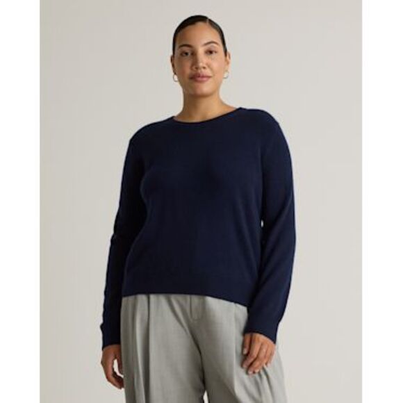 Quince Womens Mongolian Cashmere Crewneck Sweater True Navy Sleeved Top XS - Picture 1 of 3